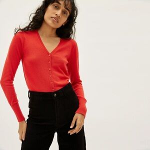 Everlane The Cotton Merino V-neck Cardigan in Scarlet Size Small